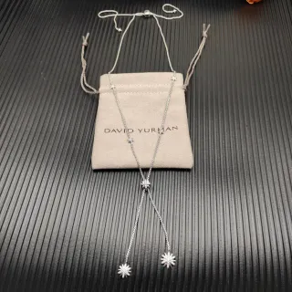 David Yurman স্টারবার্স্ট রূপালী বেইজ লারিয়েট-স্টাইল প্যাভে-সেট মোটিফ নেকলেস