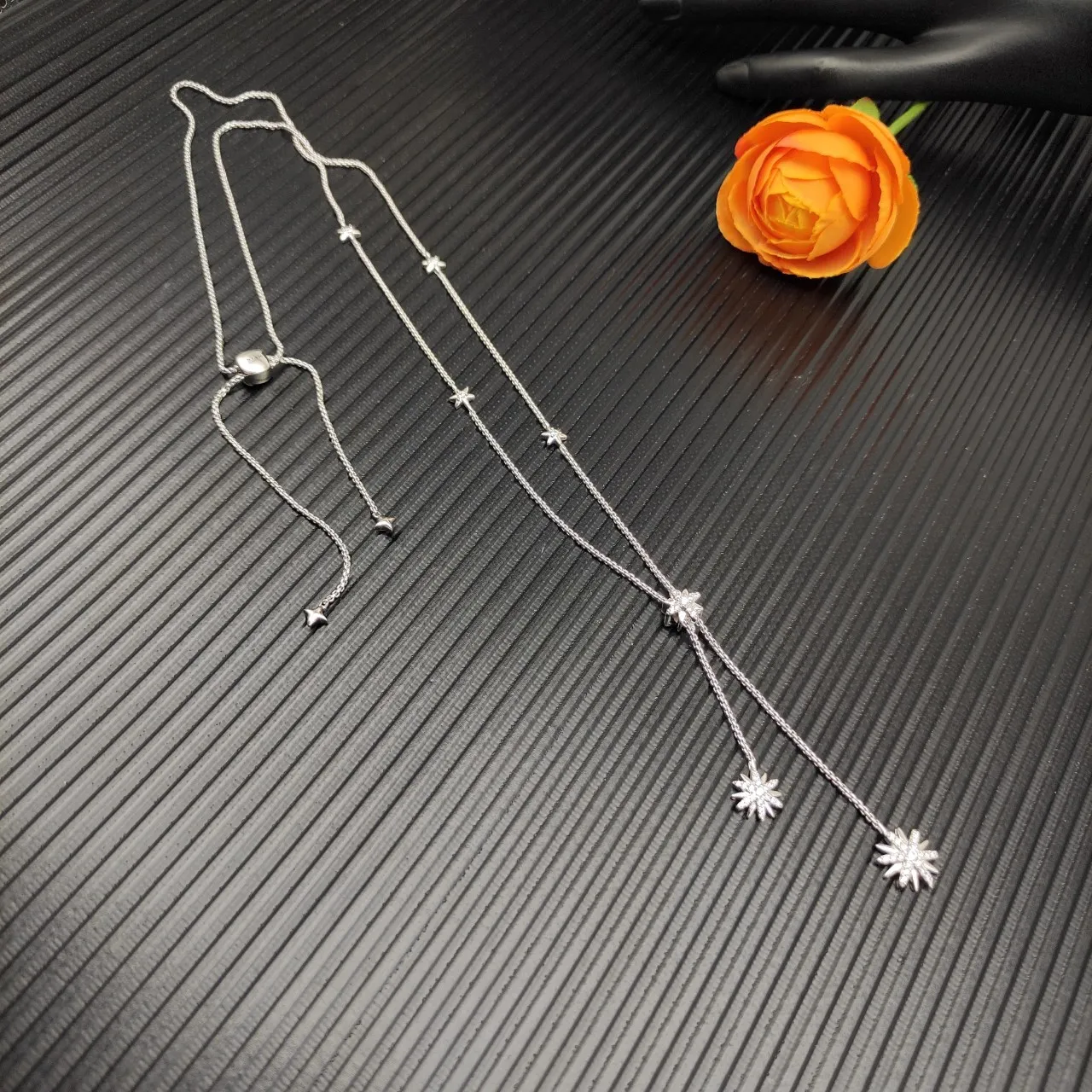 David Yurman Starburst Silver Beige Lariat-Style Pavé-Set Motifs Necklace 5
