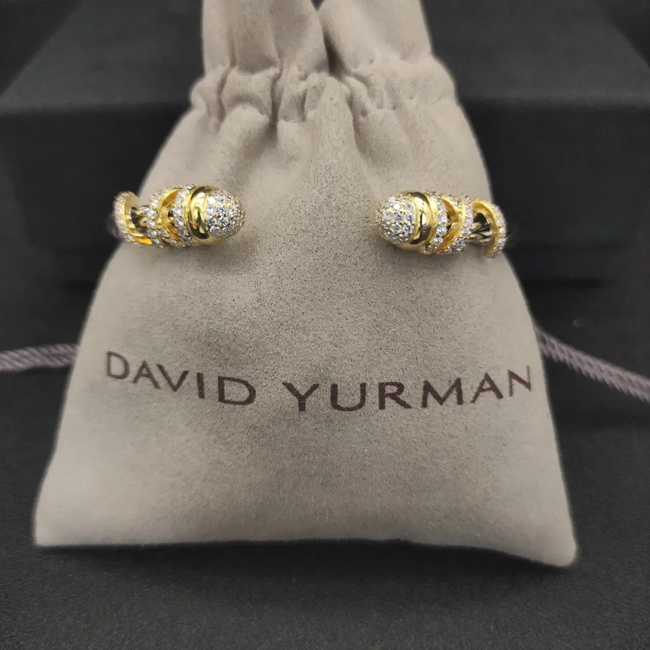 David Yurman Twisted Cable Two-Tone Diamond Pavé End Cap Bracelet 2