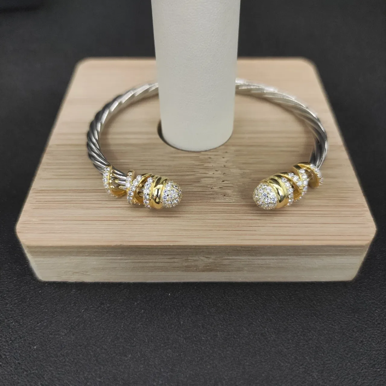 David Yurman Twisted Cable Two-Tone Diamond Pavé End Cap Bracelet 6