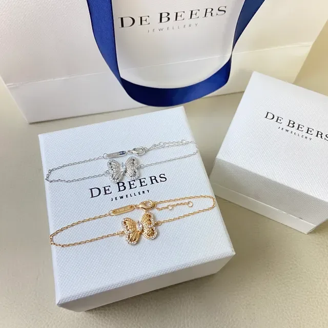 De Beers Silver Gold Butterfly Charm Pavé-Set Crystals Bracelet 2