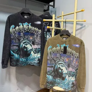 T-shirt cropped à manches longues imprimé graphique effet acid wash usé