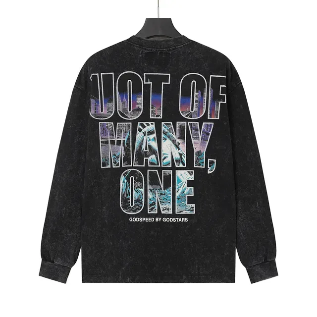 Distressed Acid-Wash Graphic Print Cropped Long-Sleeve T-Shirt 5