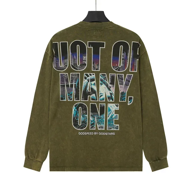 Distressed Acid-Wash Graphic Print Cropped Long-Sleeve T-Shirt 8