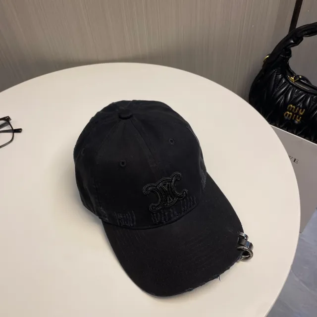 Distressed Black Embroidered Monogram Baseball Cap 6
