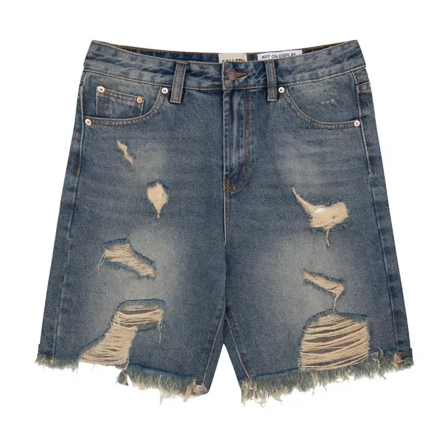 Distressed Medium-Wash Blue Denim Shorts 2