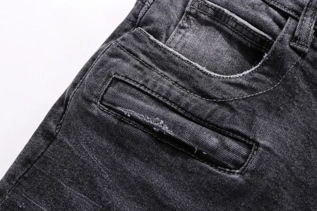 Distressed Moto-Panelled Washed Black Slim-Fit Jeans 4