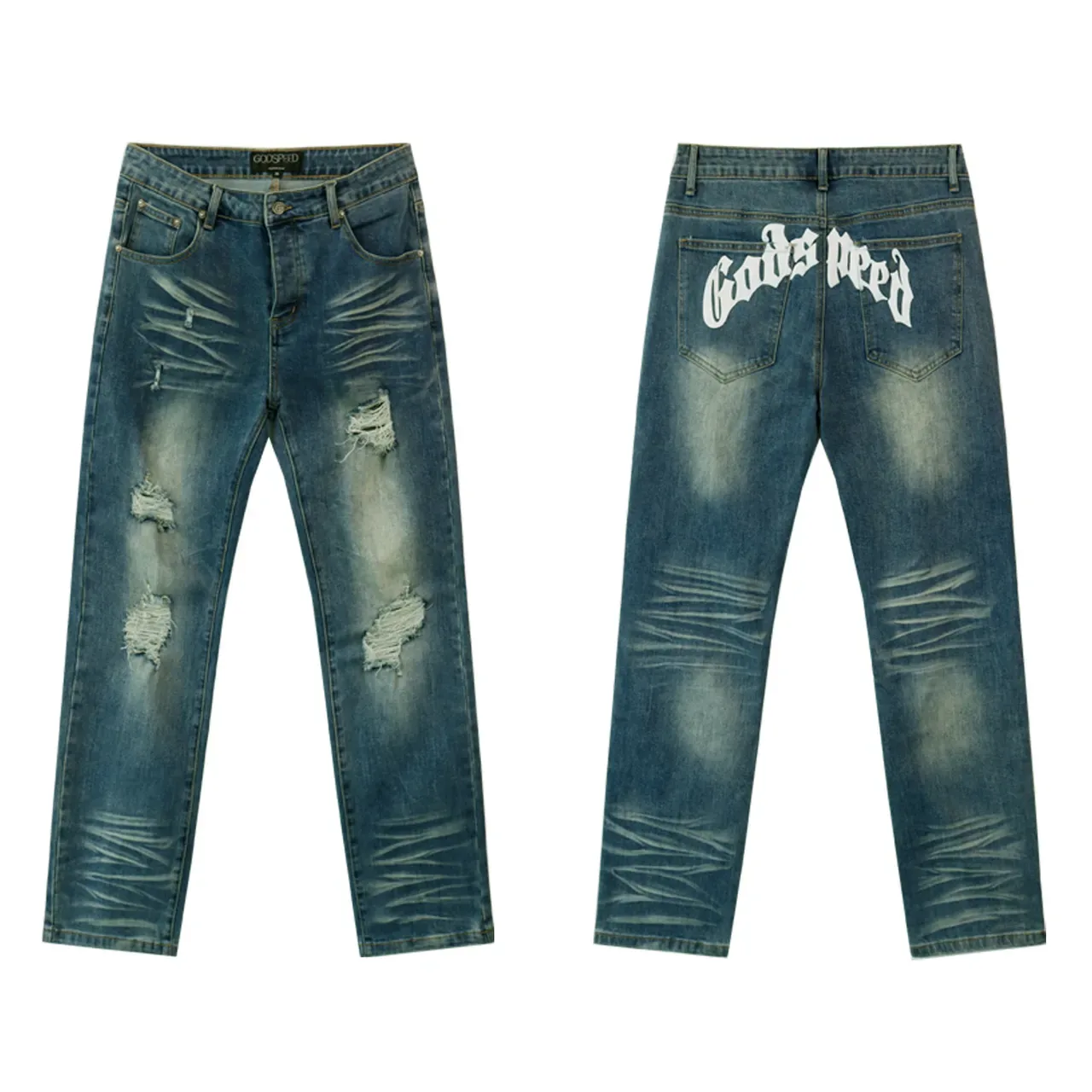 Jeans distressed rasgado desbotado perna reta 2