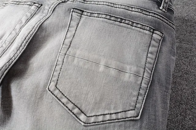 Distressed Slim-Fit Light Gray Wash Embroidered Patchwork Jeans 3