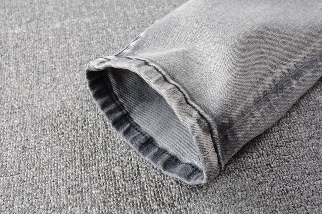 Distressed Slim-Fit Light Gray Wash Embroidered Patchwork Jeans 19