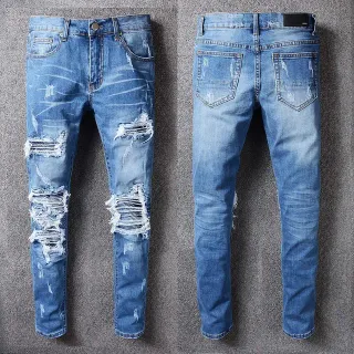 جينز أزرق slim-fit mid-rise distressed
