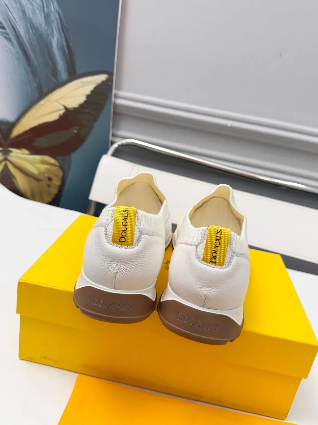 Doucal's White and Yellow Laceless Slip-On Lifestyle Sneakers 3
