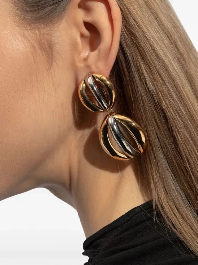 Dual-Tone Polished Oval Capsule Earrings 3