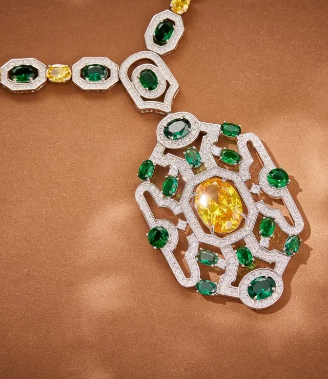 Collier pendentif émeraude et saphir jaune gem-set 3