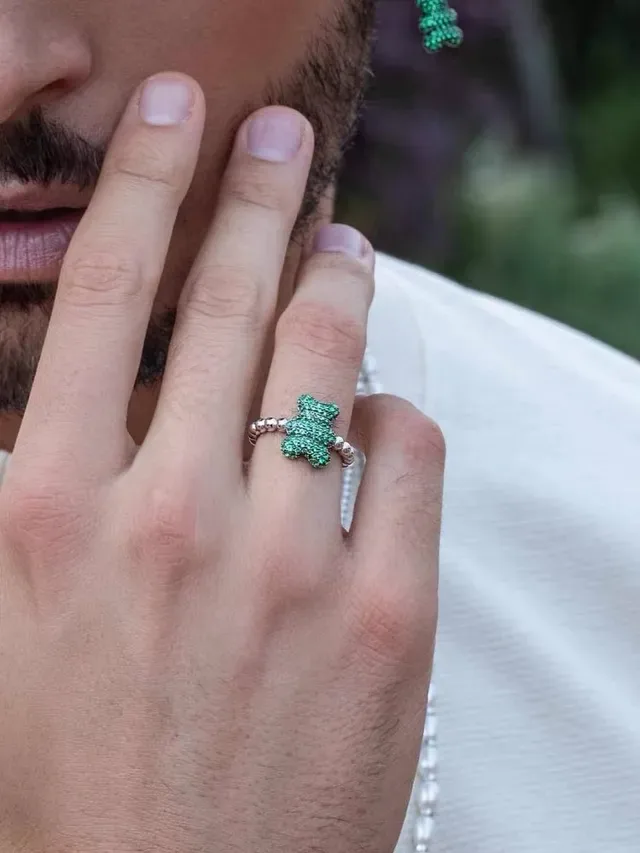 Emerald-Cut Green Gemstone Pavé Ring 3