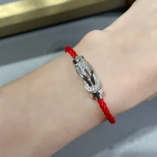 Pulsera de broche figura de ocho, rojo plata, cordón trenzado, cristales pavé