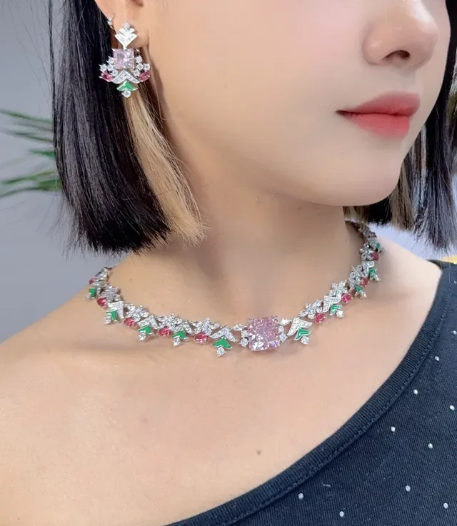 Collar Necklace Floral de Esmalte y Gemas 8