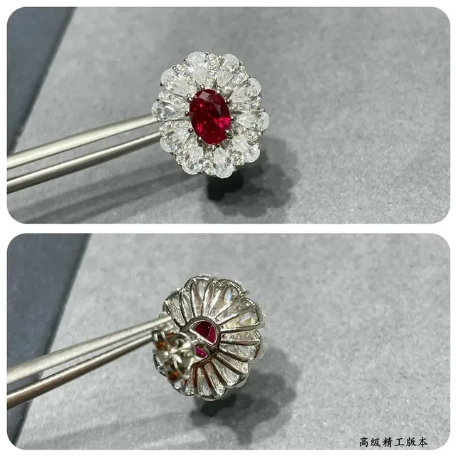 Floral Halo Oval Red Gemstone Stud Earrings 5