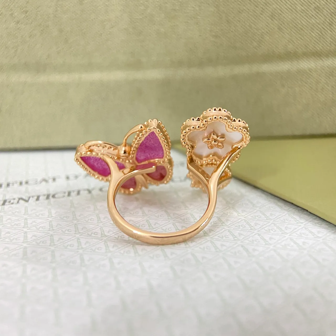 Floral Quatrefoil and Butterfly Motif Enamel Rings 3