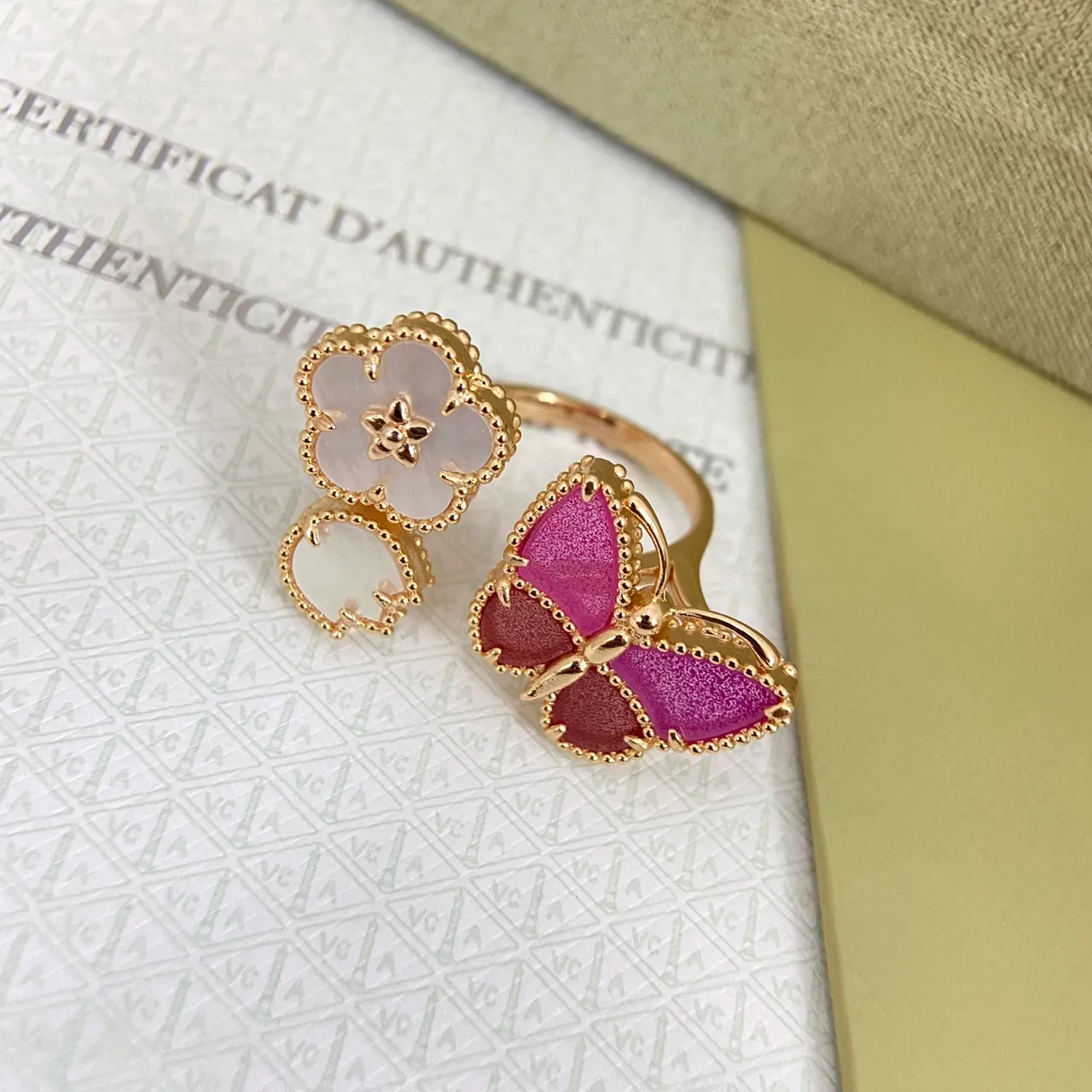 Floral Quatrefoil and Butterfly Motif Enamel Rings 4