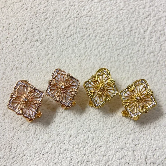 Floral Quatrefoil Enamel and Crystal Earrings 6