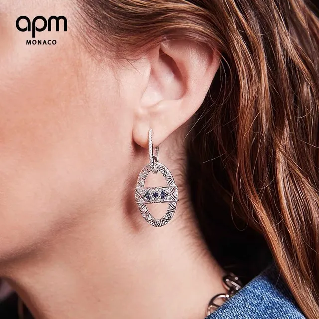 Geometric Pavé Blue Gemstone Drop Earrings 3