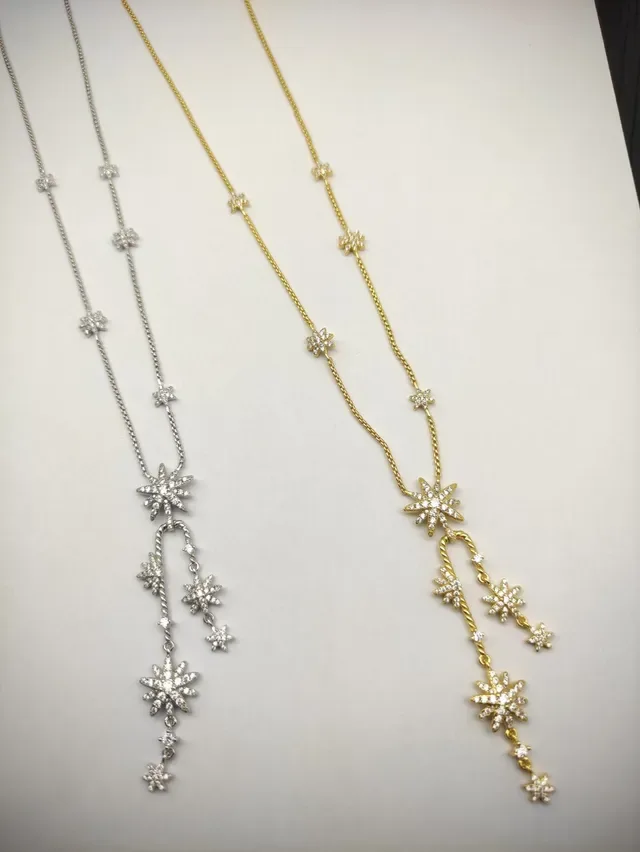 Gold and Silver Starburst Pavé Drop Necklaces 5