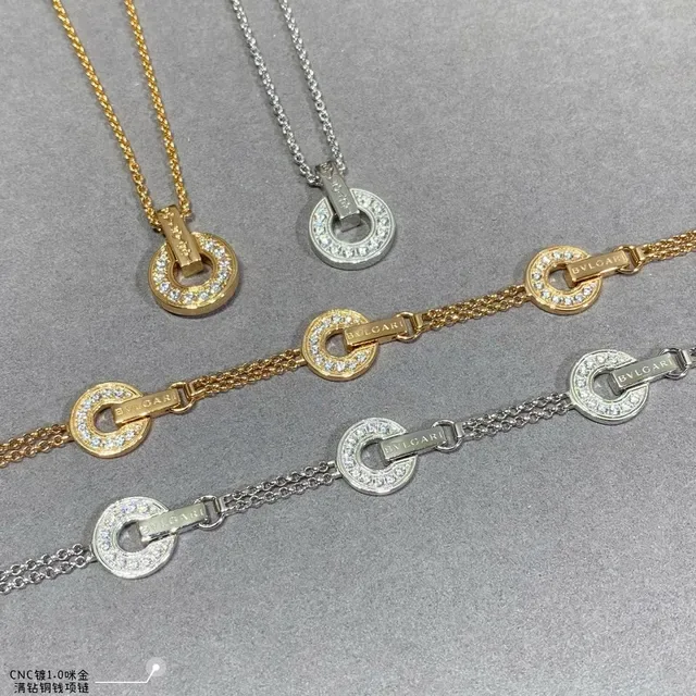 Gold and Silver Tone Pavé Diamond Circle Pendant Necklaces 2