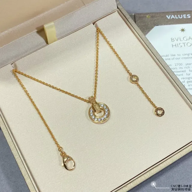 Gold and Silver Tone Pavé Diamond Circle Pendant Necklaces 4