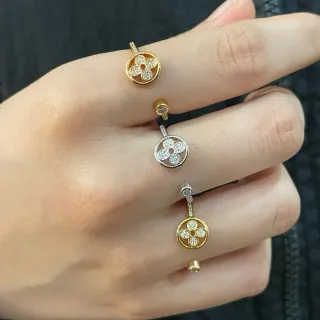 金银色调 花卉镶嵌圆盘开口戒指