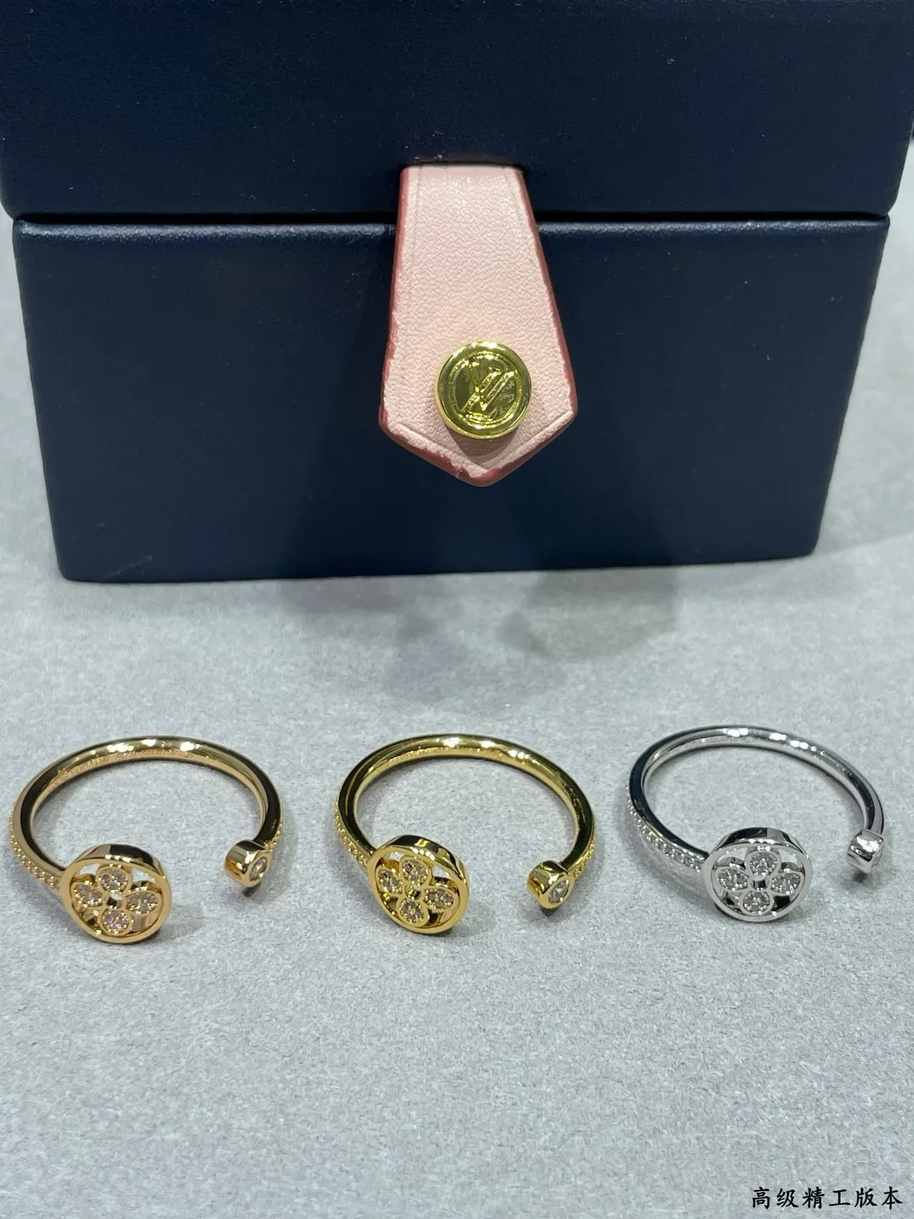 Gold and Silver Tone Pavé Floral Disc Open-Band Rings 4