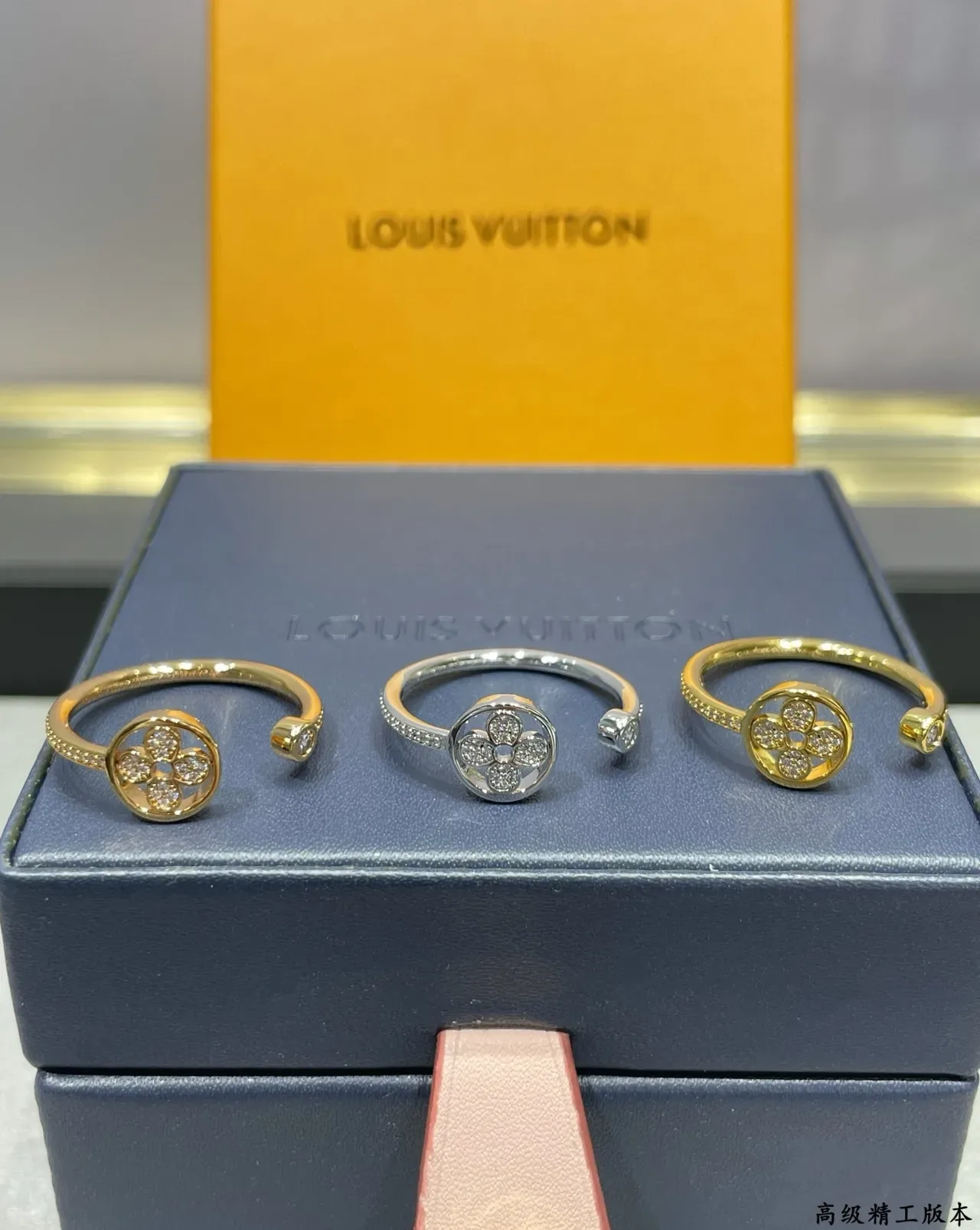 Gold and Silver Tone Pavé Floral Disc Open-Band Rings 5
