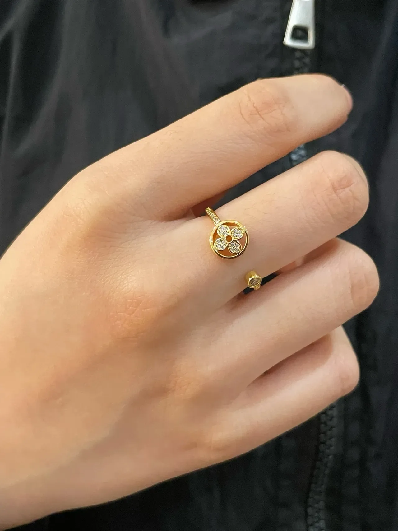 Gold and Silver Tone Pavé Floral Disc Open-Band Rings 9