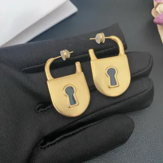 Gold Black Lock-Shaped Metal Earrings