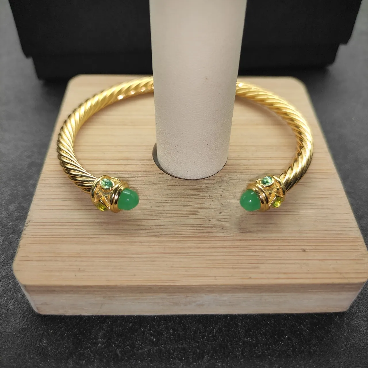 Gold Green Twisted Cable Metal Bracelet 3