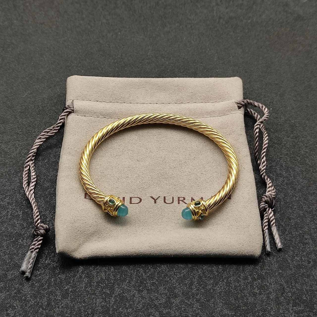 Gold Green Twisted Cable Metal Bracelet 7