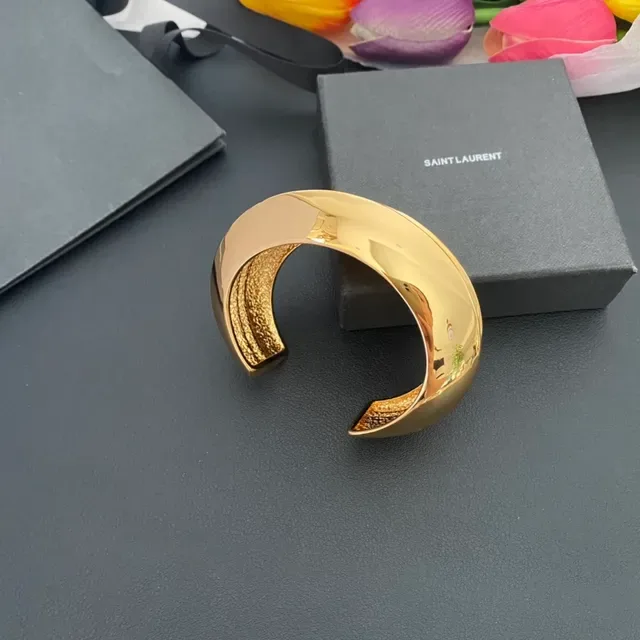 Gold Polished Layered Curved Open Cuff Bracelet 8