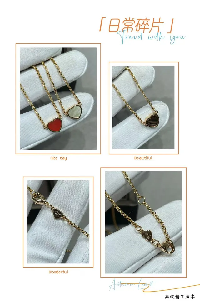 Collier Chaîne Rouge Pendentif en Forme de Cœur en Or 2