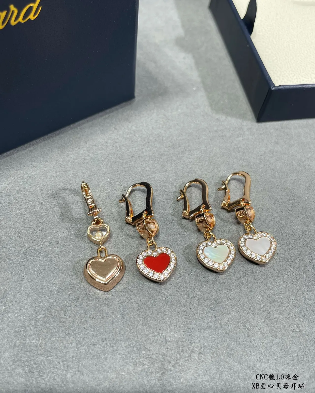Gold Red Heart-Shaped Pendant Pavé Crystal Border Earrings 2