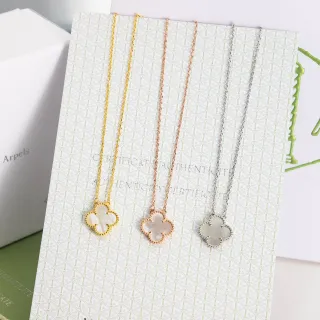 Gold Silver Clover-Shaped Pendant Mother-of-Pearl Inlay Necklace