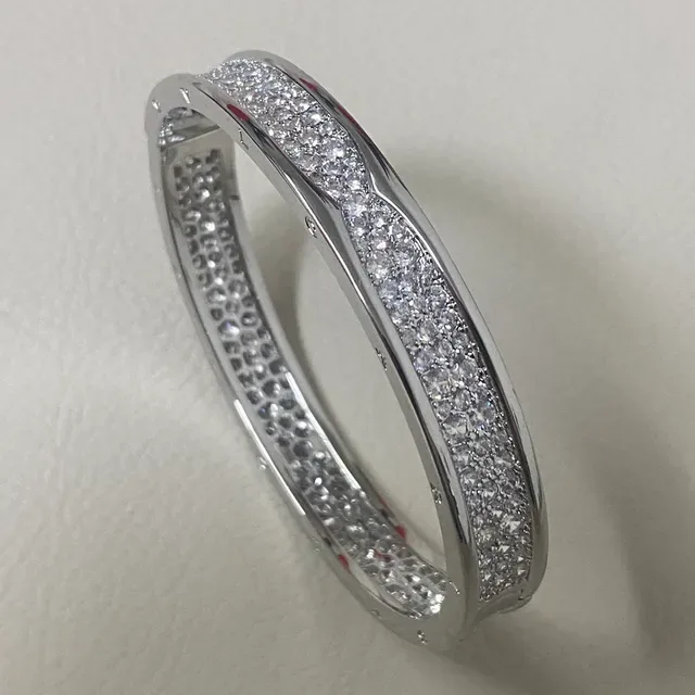 Gold Silver Hinged Bangle Pave-Set Crystals Bracelet 2