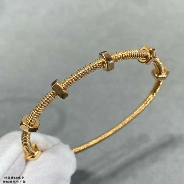 Gold Silver Screw-and-Rod Bangle Pavé Floral Charm Chain Bracelet 5
