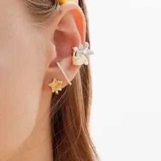 Brincos de Estrela Dourada e Brincos de Cristal Floral com Punho