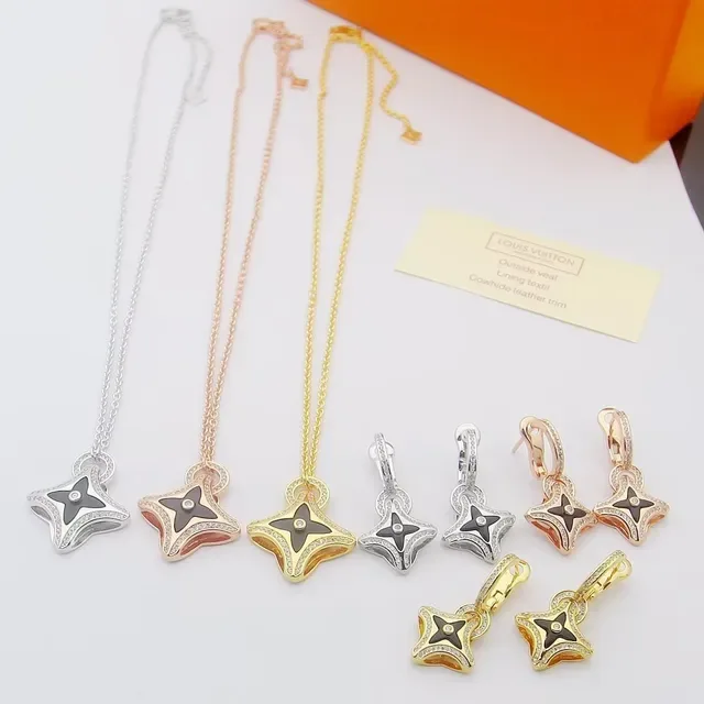 Gold-Tone Black Enamel Pavé Star Motif Necklace 2