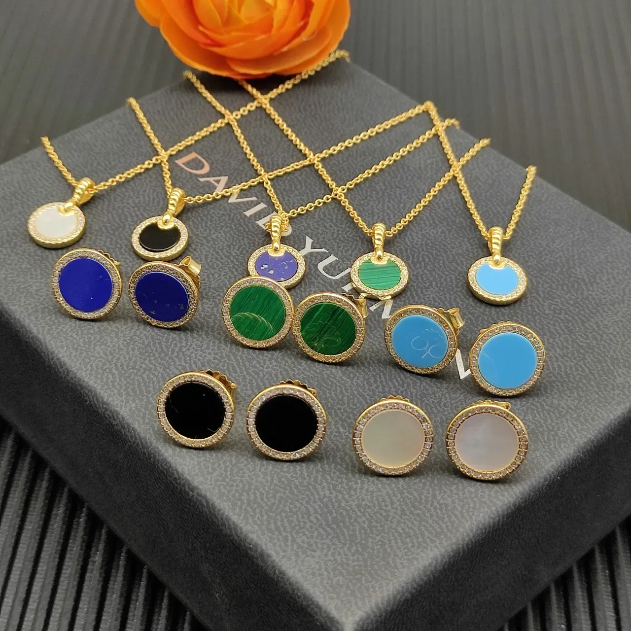 Gold-Tone Circular Black Disc Pavé Necklace 2