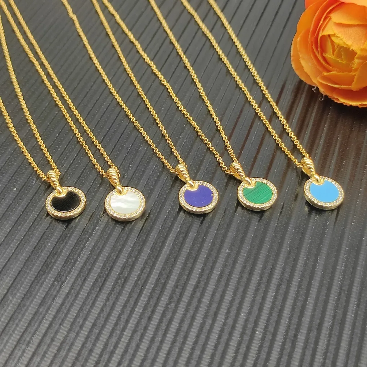 Gold-Tone Circular Black Disc Pavé Necklace 3