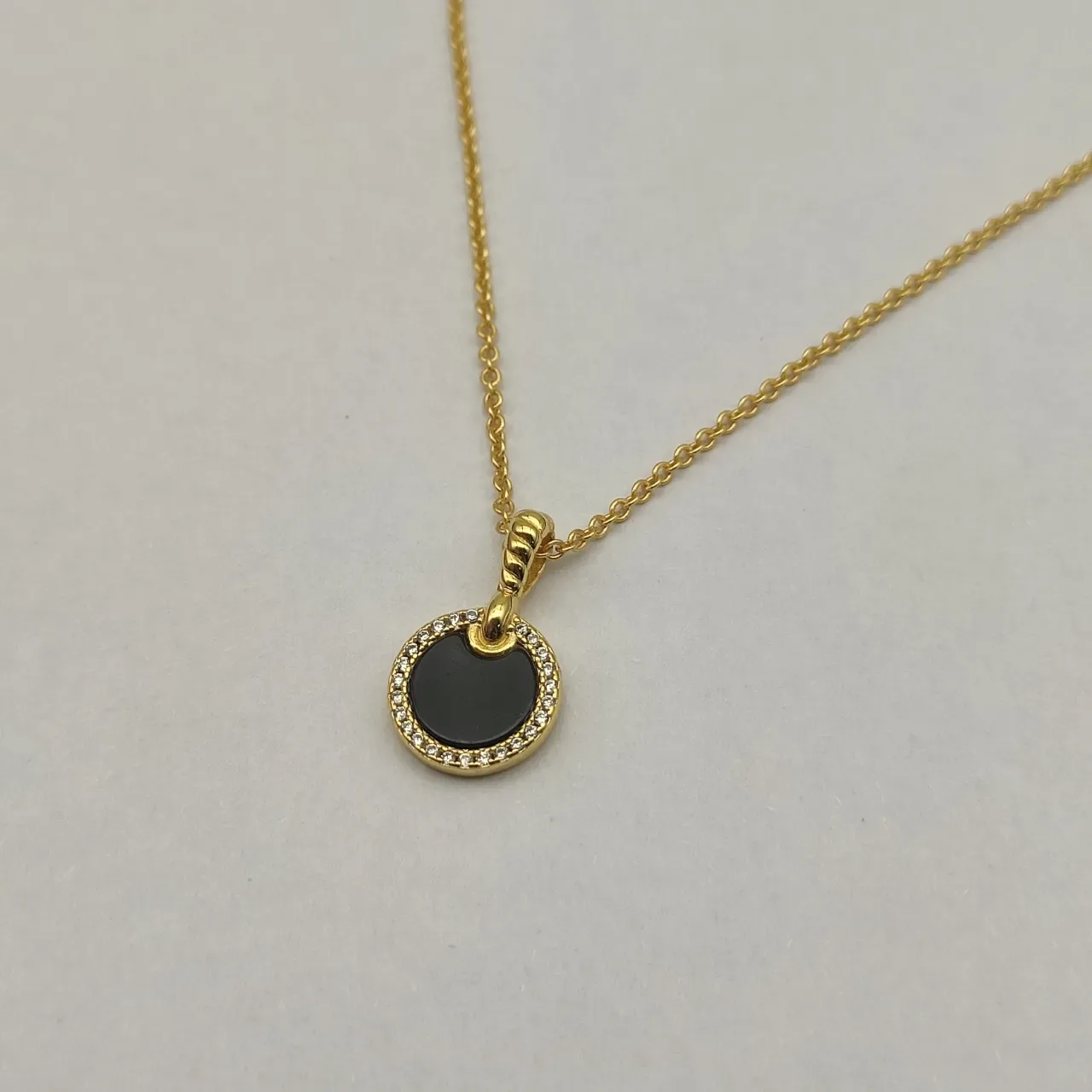 Gold-Tone Circular Black Disc Pavé Necklace 5