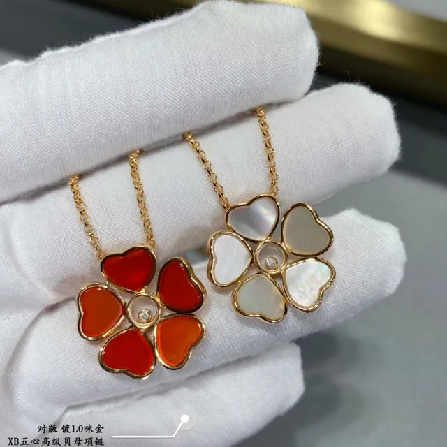 Gold-Tone Five-Petal Mother-of-Pearl Flower Pendant Necklace 4