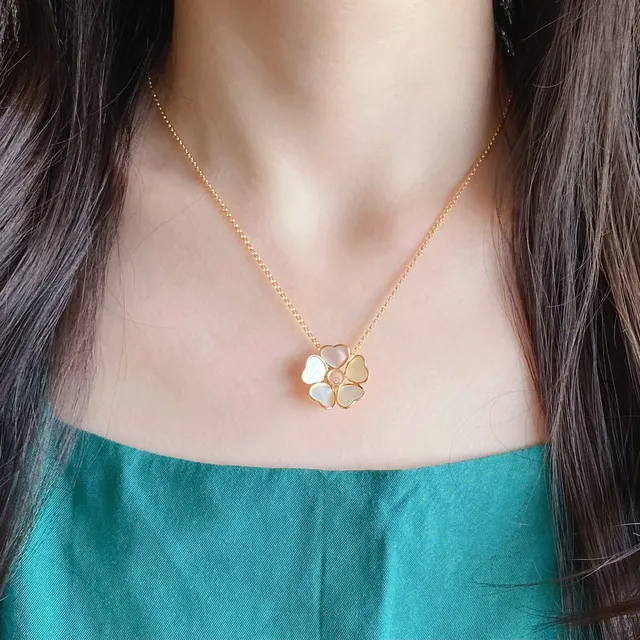 Gold-Tone Five-Petal Mother-of-Pearl Flower Pendant Necklace 8