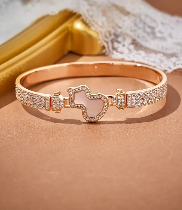 Gold-Tone Pavé-Set Enamel Heart Hinged Bangle Bracelet 5